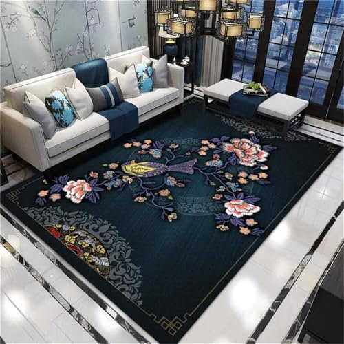 RUGMRZ Area Rugs Flurteppich Blauer Teppich rosa Blume Wohnzimmer Innen Außen Haus Dekoration Gleitschutz Flickenteppich Waschbar 200X250CM