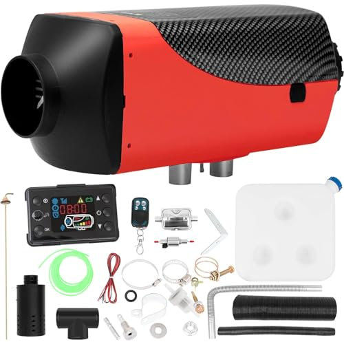 XYJBHB 5-8KW 12V Diesel Air Heater, Parking Heater, Diesel Night Heater with LCD Display Silencer Switch Remote Control 10L Tank For Truck, Boat, Car Trailer, Caravas, Motorhomes, Campervans- Red