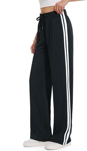Tapata Women's 30 Inseam Regular Track Pants Loose Straight Leg Jogging Sweatpants Warm-Up Sports Athletic Running, Black, L