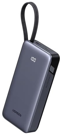 UGREEN Nexode Power Bank with Built-in Cable 20000mAh 45W In & Out Fast Charging 3-Way Output Portable Charger Mobile Phone Battery Pack Compatible with Galaxy S25, iPhone Air/17/16, iPad, Laptop