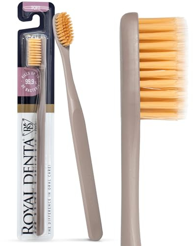Royal Denta Zahnbürste Weich, weiche Zahnbürste für empfindliche Zähne und Zahnfleisch, Handzahnbürste mit antibakteriellen Goldpartikeln und Doppelborsten, langlebig, Taupe