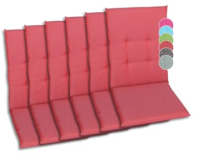 GO-DE Textil Bequeme und attraktive Polsterauflagen für Mittellehner-Gartenstühle (6er-Set, Uni rot, Mittellehner)