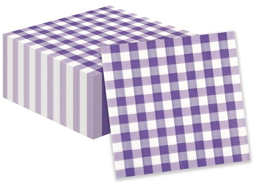 40 Stück Gingham Servietten, Lila karierte Cocktailservietten Einweg-Papierservietten Getränkeservietten für Weihnachten Restaurant Bar Picknick Geburtstag Hochzeitstag Dekorationen, 25x25cm