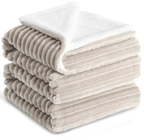 RUIKASI Couverture Polaire Hiver en Sherpa Doux 220x240 Beige pour 2 Personnes Chaude