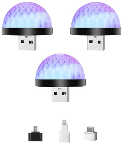 Lancoon - Confezione da 3 mini luci da discoteca USB, luce stroboscopica attivata dal suono con controllo del telefono cellulare per decorazione della stanza, compleanno, DJ bar (nero)