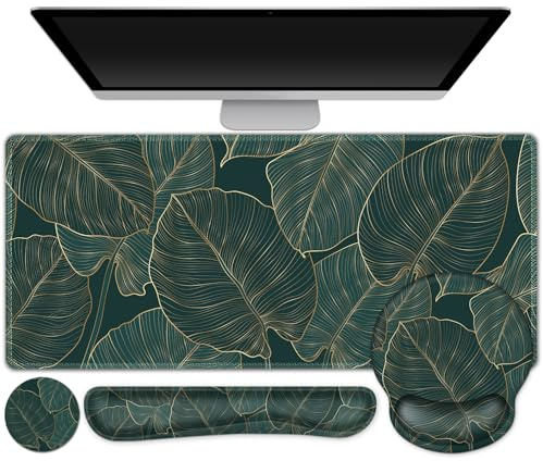 Ensemble de tapis de souris 4 en 1, tapis de souris avec coussin en gel, repose-poignets, clavier, dessous de verre, grand tapis de souris, sous-main au design ergonomique pour le bureau