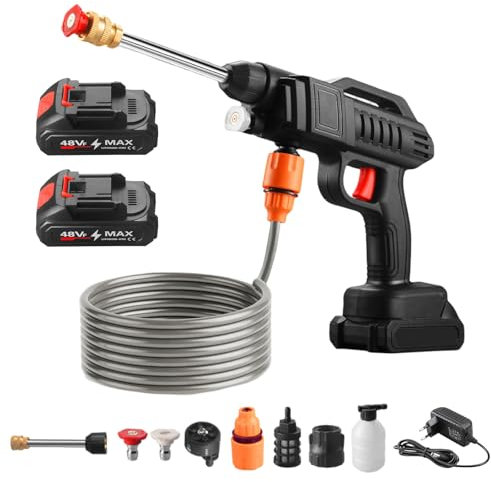 Limpiador de alta presión, pistola de alta presión con batería, pistola de alta presión móvil, 35 bares, con boquilla ajustable 4 en 1, con batería de 5 x 1200 mAh, pistola de agua de alta presión sin