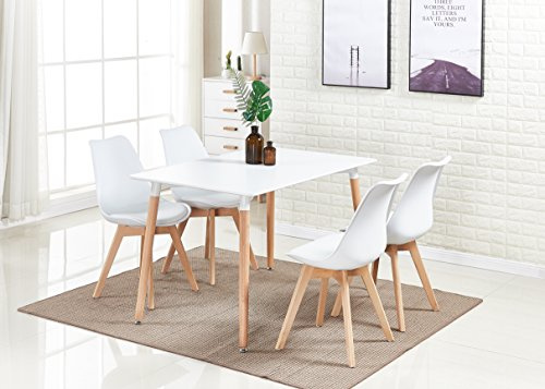 P&N Homewares Rectangular Dining Room Table Set for 4 - Wooden Dining Table & Dining Room Chairs Set of 4 with Cushions - PU Padded Seat w/Solid Wood Legs - Modern Scandinavian Dining Set