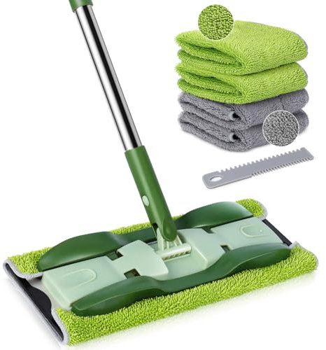 Eukue Regona de Suelo, Fregona Plana de Microfibra, Profesional Mopa Multifunción con 4 Almohadillas de Doble Cara, Trapeador Plano para Limpieza de Suelos de Madera, Mármol, Suelo de Baldosas