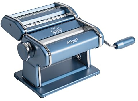 Marcato Made in Italy Atlas+Pasta Machine,Powder Blue. Chrome Plated Steel & Aluminum Rollers, Double Cutter for Lasagna, Fettuccine & Spaghetti; Durable Manual Pasta Maker for Homemade Pasta