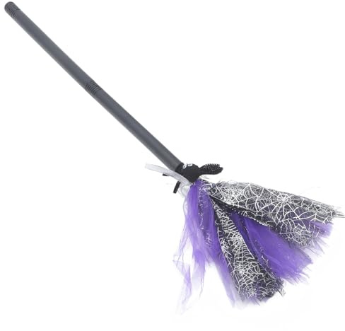Toyvian Halloween Witch Broomstick Kids: 30 Inches Purple Plastic Gauze Besom Prop, Cosplay Accessory for Party, 30 Inches