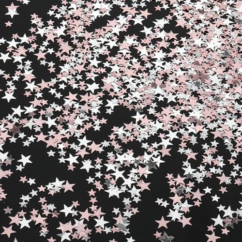Hopton Stern Konfetti, 4000 Stück Glitzersterne, Streudeko für Weihnachten, Pailletten Tischdeko für Geburtstag, Silvester, Hochzeit (Rosegold und Silber)
