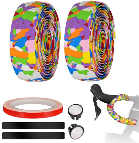 2x Lenkerband Cycling Lenkerband,Rennrad Lenkerbänder,Mit Lenkerstopfen,Fahrrad Baumwolle besonders Stark und selbstklebend,Mit Radkörper Aufkleber reflektierender Aufkleber und Abschlussstreifen