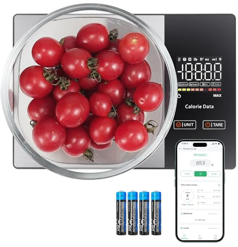 Fitdays - Báscula de alimentos con calculadora nutricional, báscula digital inteligente de cocina, conteo de calorías para pérdida de peso y fitness, unidades de pesaje precisas en libras, gramos