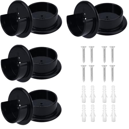 8pcs Closet Rod Holders, Plastic Closet Pole Sockets for 1-3/8 Rods Heavy Duty Wardrobe Tube Rail Support Bracket with Screws and Anchors for Home Bathroom Curtain Clothing Store (Black)