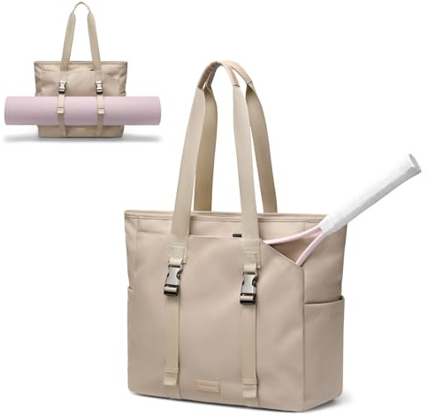 GOLF SUPAGS Tennis Sporttasche für Damen, Tragetasche für 14 Zoll Notebooks, Yogatasche, 24L Tennisrucksack mit Nassfach, Freizeit Handtasche für Reisen, Gym, Yoga, Tennis, Büro und Einkaufen (Kamel)