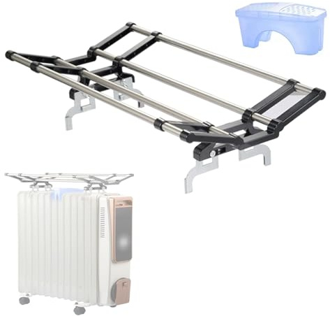 Tendederos de Ropa para Radiadores de Aceite, Ajustable, Radiador Aceite Tendedero Ropa con Caja de Humidificación, Universal(Black,60cm/24in)