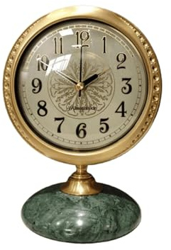 Vintage Mantel & Modern Brass Desk/Shelf Clock, Silent Non-Ticking Analog Roman Numerals, Marble Base, Home/Tabletop Decoration for Shelf, Table, Mantel, Bedside, Home Office, Living Room, Bedroom