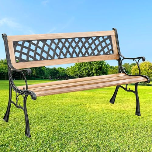 Väderbeständig trädgårdsbänk med armstöd och ryggstöd 2-sits 126 x 45 x 79 cm trä utomhus uteplats bänk för balkong, terass och inomhus (naturlig spaljé)