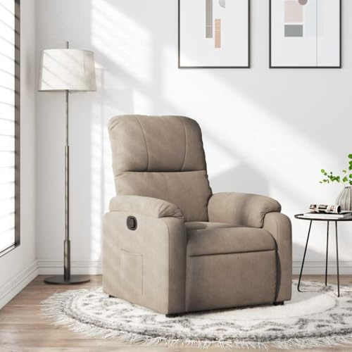 SooIarix Relaxfåtölj brungrå mikrofibertyg, manuellt justerbar, 135° lutbar, med sidoficka, 110 kg lastkapacitet, för vardagsrum, sovrum