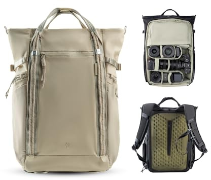 PGYTECH OneGo Roamer Zaino Fotografico 18L, Tote Casual Idrorepellente con Doppio Trasporto, per Fotocamere Reflex/Mirrorless, Drone DJI Mavic, MacBook Air 15, Supporto Treppiede (Khaki)