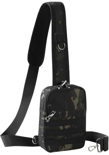 Tibroni Sac à bandoulière anti-vol tactique étanche petit sac à bandoulière chest crossbody bag sac de poitrine homme sac à bandoulière sac à main avec fermeture éclair verrouillable et blocage RFID