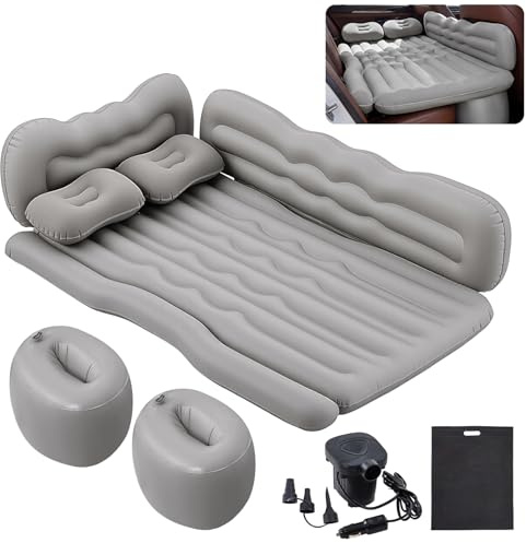 The Fellie Car Air Mattress for Back Seat, with Electric Pump&Pillows, Grey | Backseat SUV Air Mattress, Car Airbed for Camping, Inflatable Mattress, Portable Blow Up Mattress with 2 Piers & Carry Bag