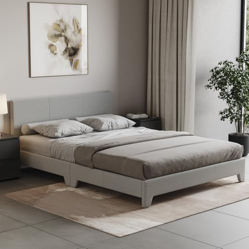 Vida Designs Victoria Bett, Bettgestell, gepolstertes Kopfteil, Schlafzimmermöbel (Doppelbett (122 cm), hellgraues Leinen) (UKFR-Zertifiziert)