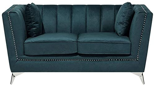 Beliani Sofa aus Samtstoff Blau-Grün 2-Sitzer modernes Wohnzimmer-Sofa Gaula