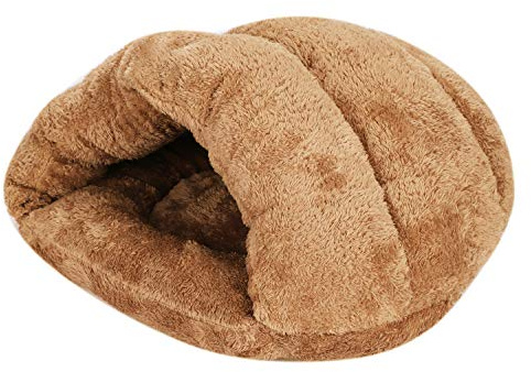 ITODA Hundehütte Haustier Schlafsack Bettchen für Hund Katze Welpe Hundehöhle Katzenhöhle Verdicktes Hundebett Weiches Katzenbett Schlafplatz für Zuhause Hundehaus Katzenhaus Braun