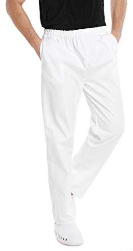 WWOO Homme Pantalon de Travail Blanc Pur Pantalons Taille Elastique pour Coton Opaque Épais S