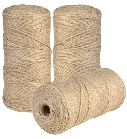 jerbro 3 Pezzi Naturale Iuta Spago, Rocchetto per Appendere Etichette in Stile Vintage Giardinaggio Arte Artigianato Tag Biglietti D'auguri Regalo - Ogni 100m, 2mm