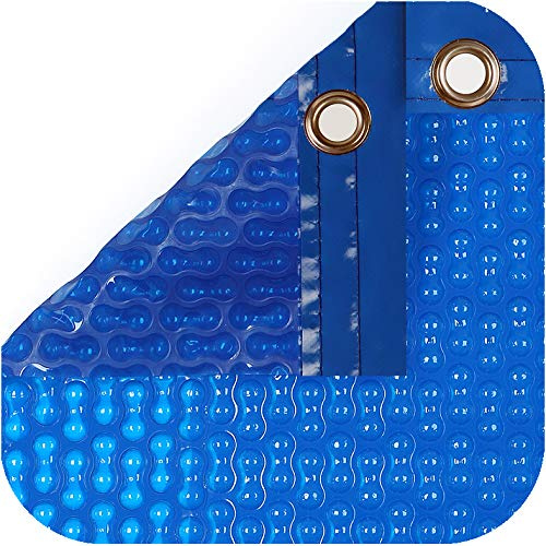 INTERNATIONAL COVER POOL Pack Cobertor Solar 500 micras GeoBubble para Piscina de 3,5 x 7,5 Metros con Refuerzo en los Anchos + Enrollador telescópico con Tubo de 80mm