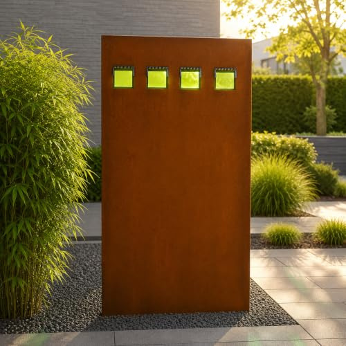 Zen Man Edelrost Garten Sichtschutzwand Metal 1mm mit Glasdeko Gartenzaun Sichtschutze Handarbeit 032009-1 B75*H150cm
