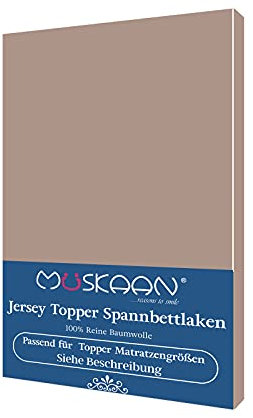 Müskaan Spannbettlaken Topper 180x200-200x200 cm | Boxspringbett Spannbetttuch | Bettlaken | 100% Baumwolle | bis 10 cm Matratzenhöhe | Taupe