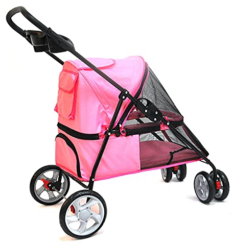 LJFLI Hundebuggy Hundewagen Kleine Hunde MittelgroßE Hunde Klappbar Wendbarer GroßEr Katzenkinderwagen Geeignet füR Outdoor-Reisen Mit Haustieren,Pink