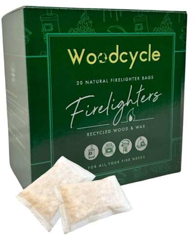 Woodcycle Bolsas para encendedor natural, iniciadores de fuego respetuosos con el medio ambiente para barbacoas, estufas, fogatas de campamento, chimeneas y seguras para cocinar carbón vegetal (10)