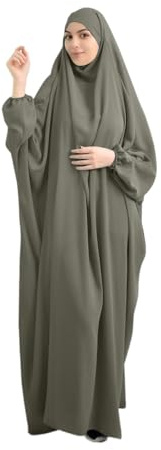 Damklänningar, islam abaya-kläder, kvinnor, Dubai, bön islamisk rock, afrikansk kaftan, turkisk klänning, full längd med hijab, Armégrön, En Storlek