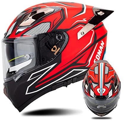 Motorrad-Integralhelm Modulare Klapphelme für Motorräder Motocross-Helm mit doppeltem Visier aus Fiberglas Für Scooter Moped Chopper ATV DOT/ECE zugelassen (Rot,M(56-57))