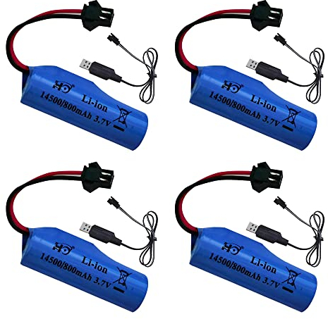 NAVESO 4 Batteria Agli ioni di Litio da 3,7 V 800 mAh con Caricabatterie USB Spina SM-2P, Batteria di Ricambio Agli ioni di litio per Veicoli RC, Barca, Carro Armato, Nave, Robot, Auto Acrobatica