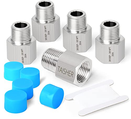 TAISHER 5PCS Forging of 304 Stainless Steel Fitting, Reducer Adapter, 3/8 NPT Male x 3/8 G Thread (BSP) Female