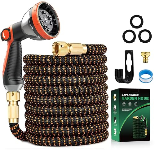 Yofidra Flexibler Gartenschlauch 45,5m, 3 Lagiger Latex Wasserschlauch mit 3/4 Zoll und 1/2 Zoll Metallanschlüsse, 3450D-Gewebe, Knickfrei, Strapazierfähiger Garden Hose Schlauch mit 10 Düse
