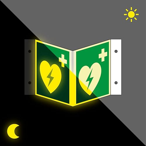 Schild | PERMALIGHT power langnachleuchtend Nasenschild Automatisierter externer Defibrillator (AED), ASR/ISO, Kunststoff, 200x200mm