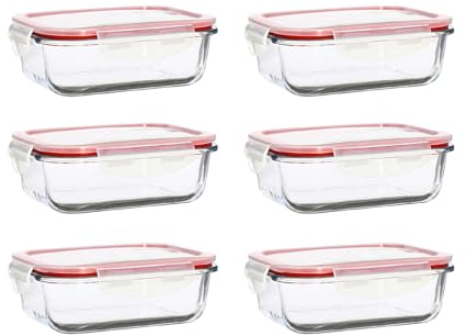 MENASTYL - Lot de 6 boites alimentaires hermétiques en verre borosilicate Clémentine avec couvercles - 630 ml - Empilables - Idéal batch cooking - 6014015