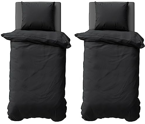 Visaggio Bettwäsche 135x200 cm Mikrofaser Uni Einfarbig 4 teilige Bettbezug Set mit Reißverschluss Schwarz