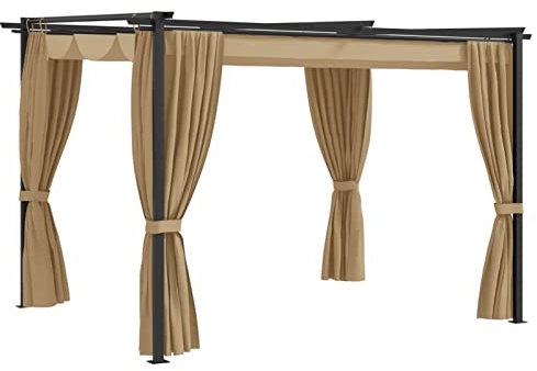 Cenador con Cortinas Acero Gris Taupe 3x3 m, CIADAZ Carpas y cenadores para Patio, Carpa Playa, Toldo De Playa, Toldo Exterior, Pergolas De Jardin - 313897