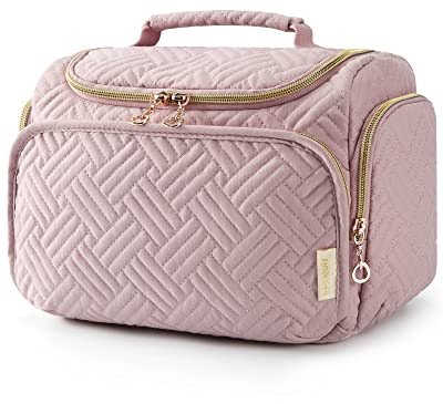 BAGSMART Reise-Kulturbeutel, Große Weit Offene Reisetasche für Toilettenartikel, Make-up, Kosmetiktasche mit Griff, Rosa