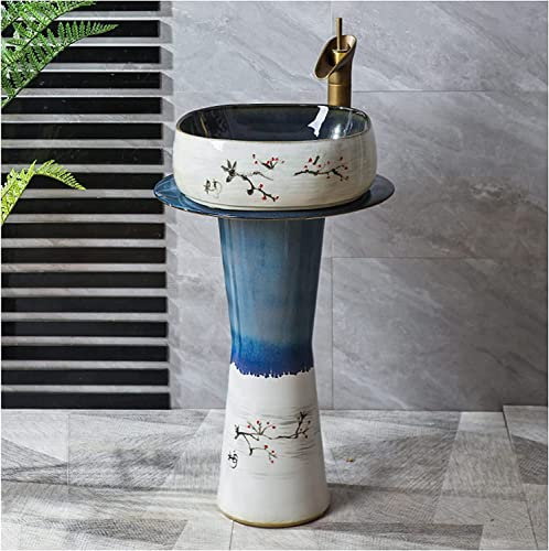 Vanity Unit with Basin,Bathroom Basin Sink with Full Pedestal, Freestanding Pedestal Bathroom Cylindrical Sink, with Pedestal Hard and Easy to Clean Floor Standing Basin Unit for I