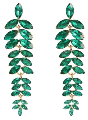 FDEETY Pendientes Largos Cascada Hojas Cristal Brillante Elegantes Colgantes Mujer Fiesta Boda Noche Joyas Femeninas