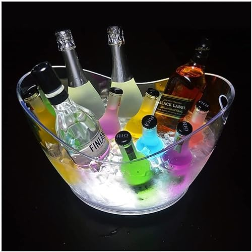 ZzzaNa Rechargeable LED Ice Bucket 8L，Acrylic Barrel Luminous Ice Buckets Nightclubs Light Up Champagne Beer Buckets，Ice-Cold Tools Bucket (Color : White-)